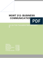 MGMT 212-Business Communications: Visitwith Nentrepreneu R