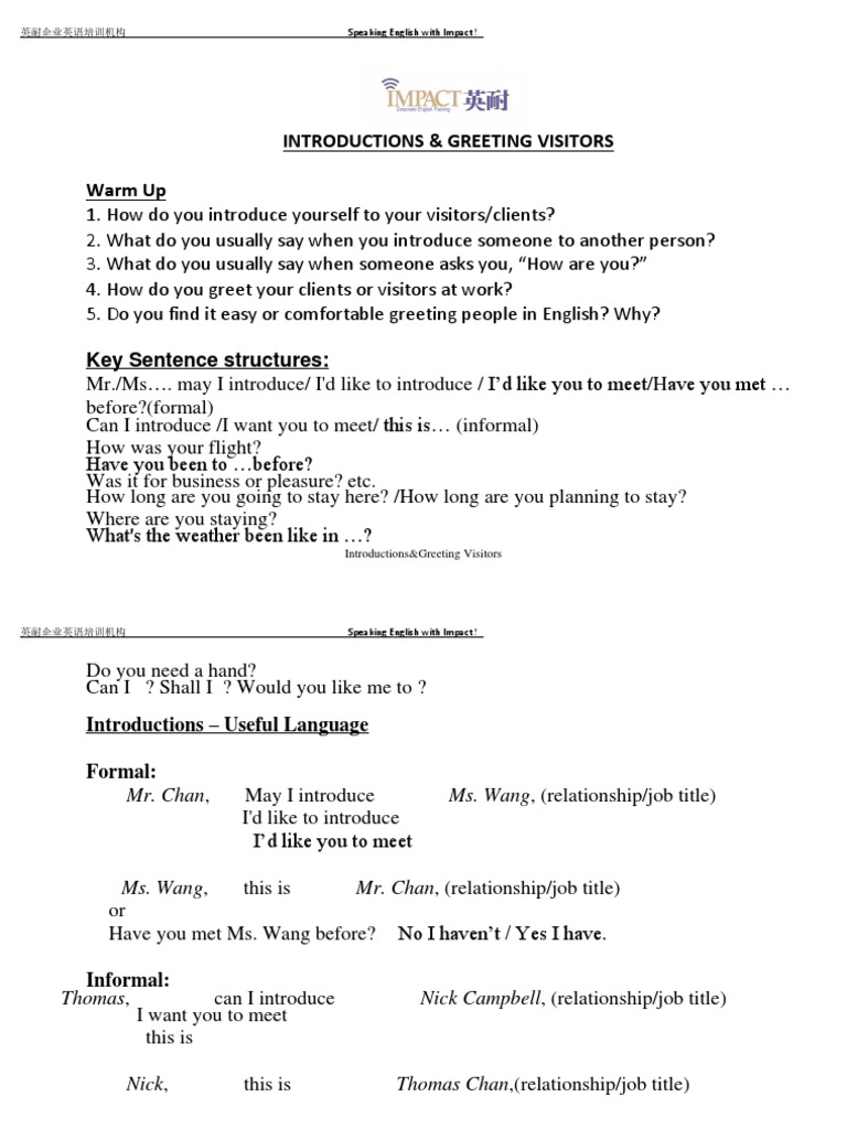 Welcoming Visitors: Key Phrases & Tips | PDF