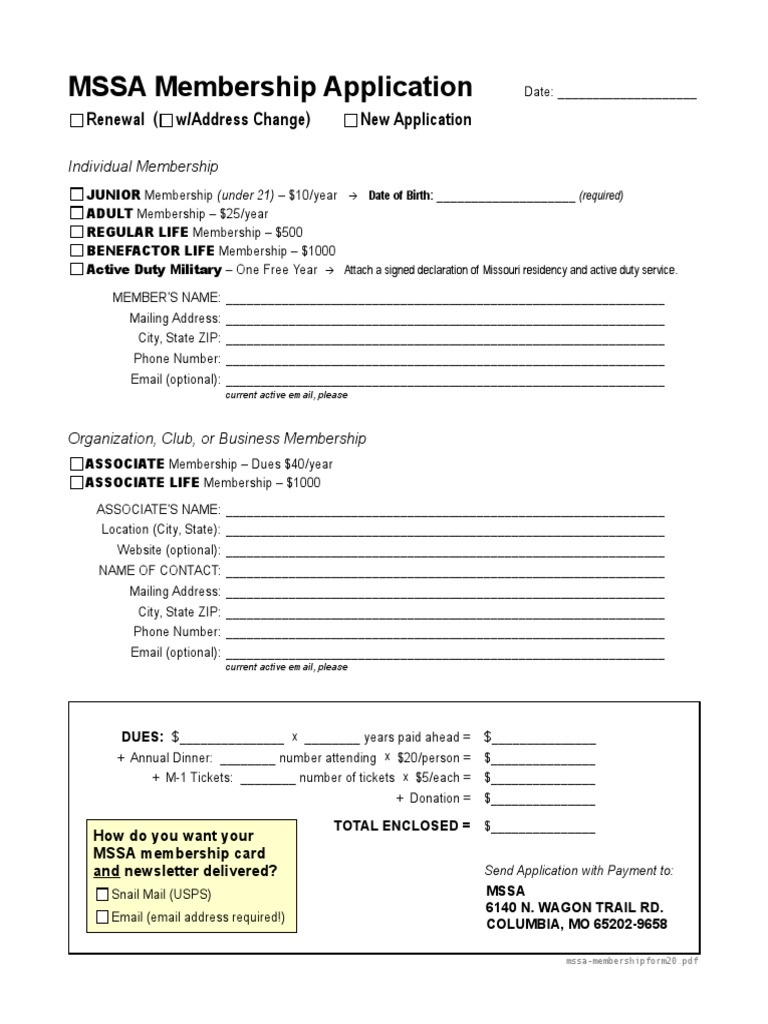 MSSA Membership Application Form | PDF | United States Postal Service ...