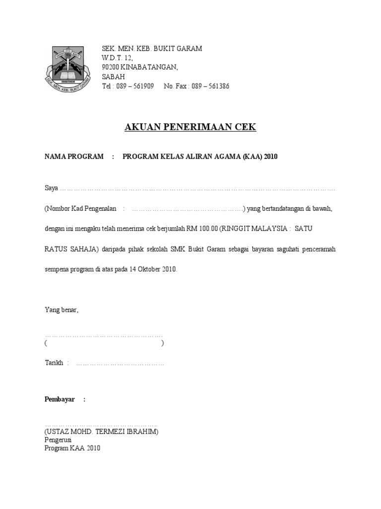 Buku Resit Terimaan Surat