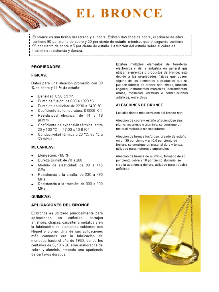 Propiedades y aplicaciones del bronce | PDF | Bronce | Cobre