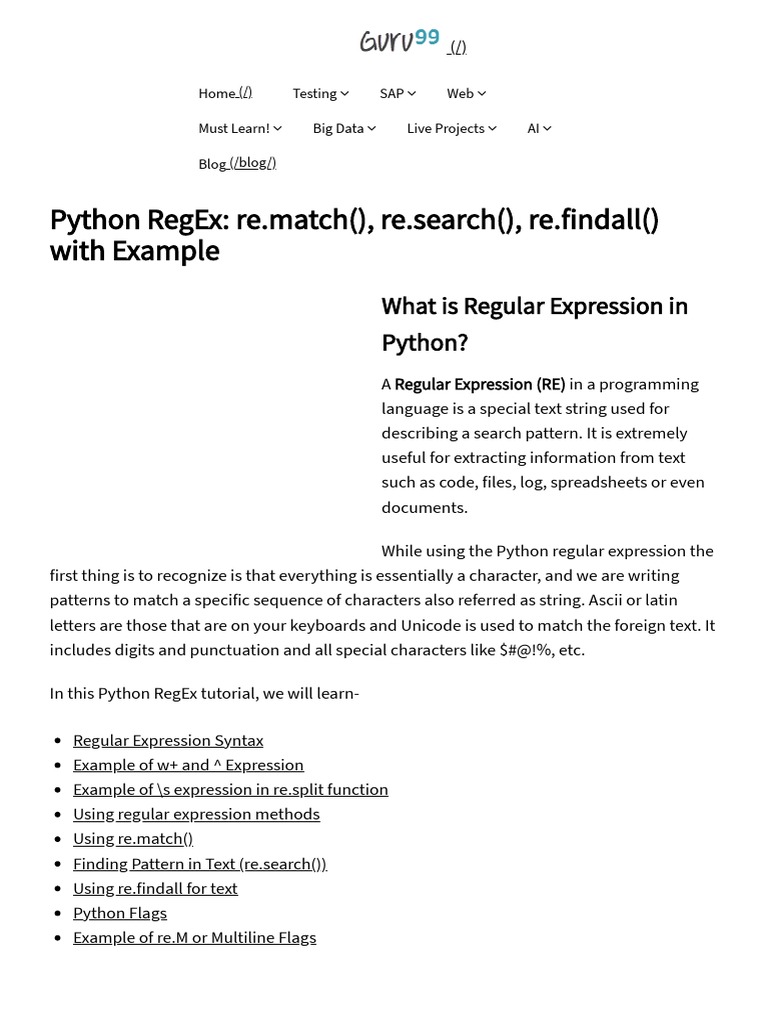 Python RegEx Re Match, Re Search, Re Findall With Example
