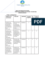 Tabla de Especificaciones y Pauta de Corrección Lectura y Escritura Especializada