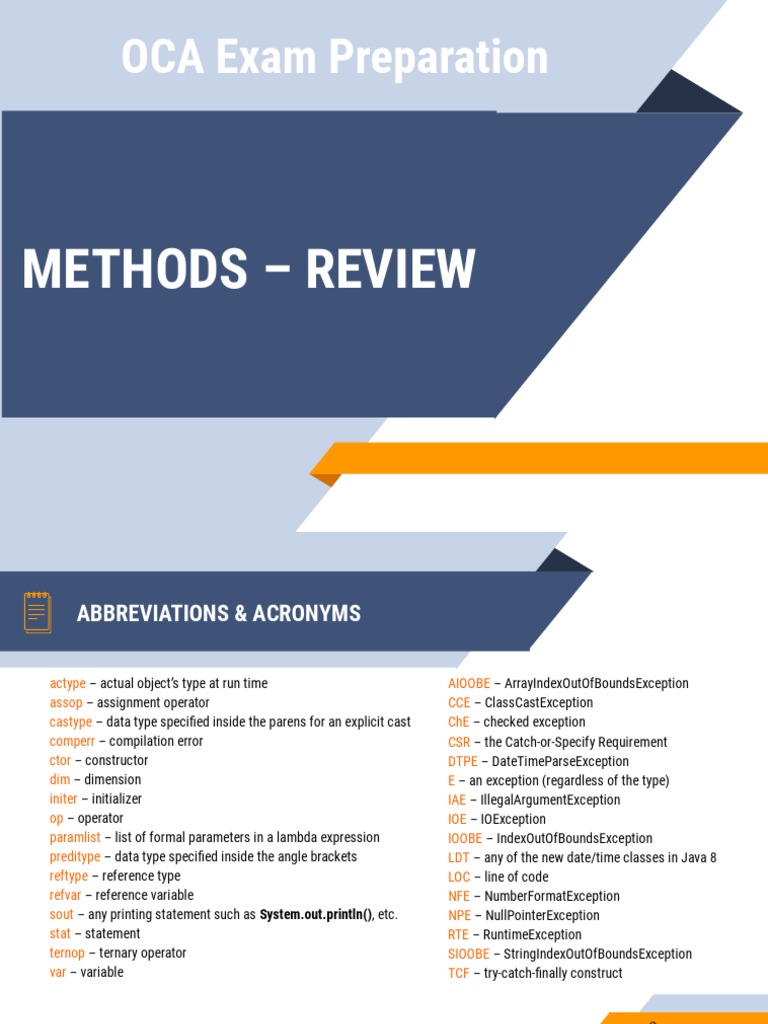 OCA Exam Preparation: Methods - Review | PDF | Constructor (Object ...