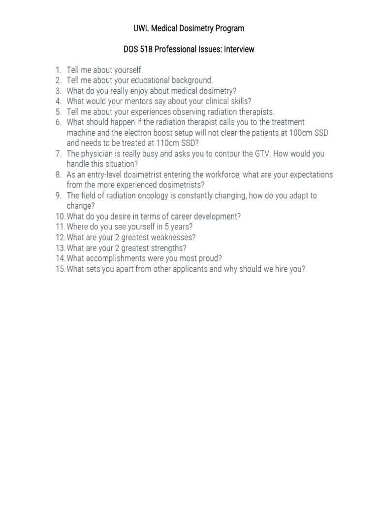Medical Dosimetry Interview Questions | PDF | Career & Growth