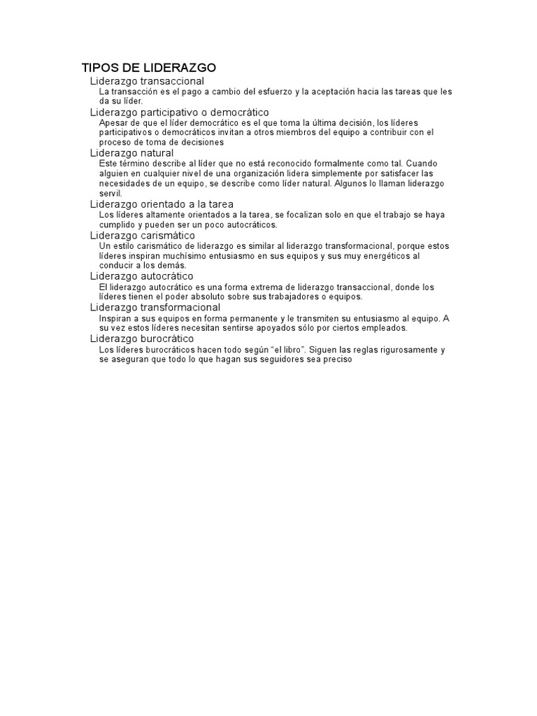 Tipos de Liderazgo: Guía Completa | PDF | Crecimiento personal y ...