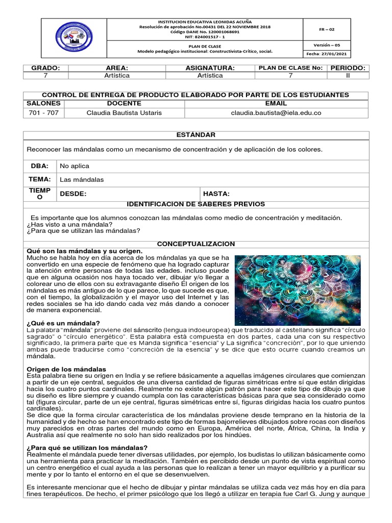 Plan de Clase 7 Artistica Grado 8 | PDF | Evaluación | Color