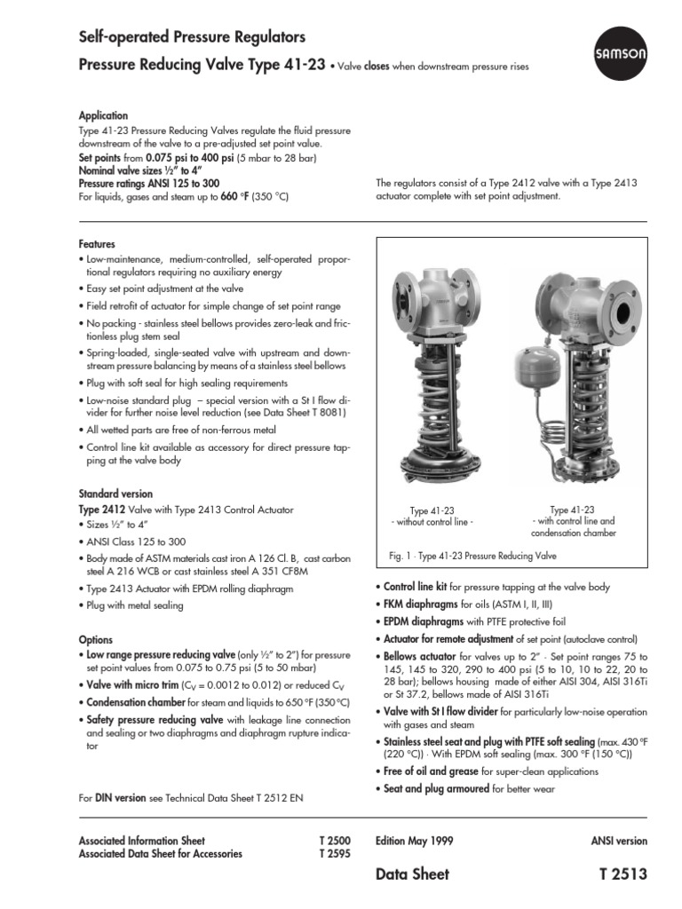 Self-Operated Pressure Regulators Pressure Reducing Valve Type 41-23 ...