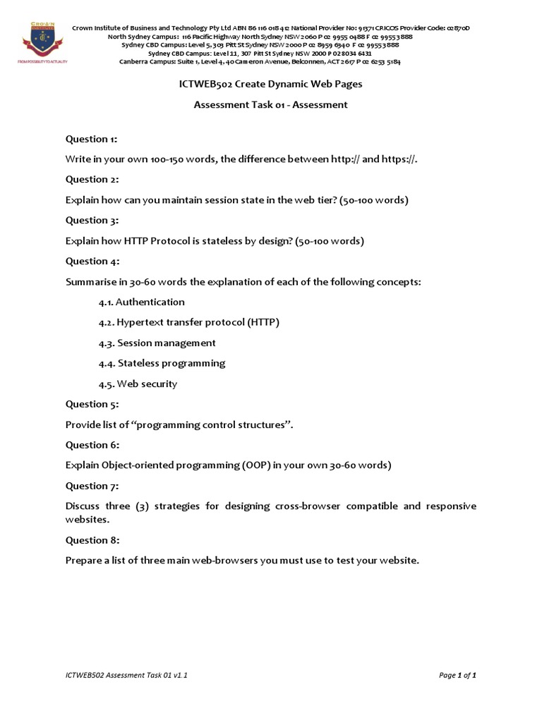 ICTWEB502 Dynamic Web Pages Assessment | PDF | Computers | Technology ...