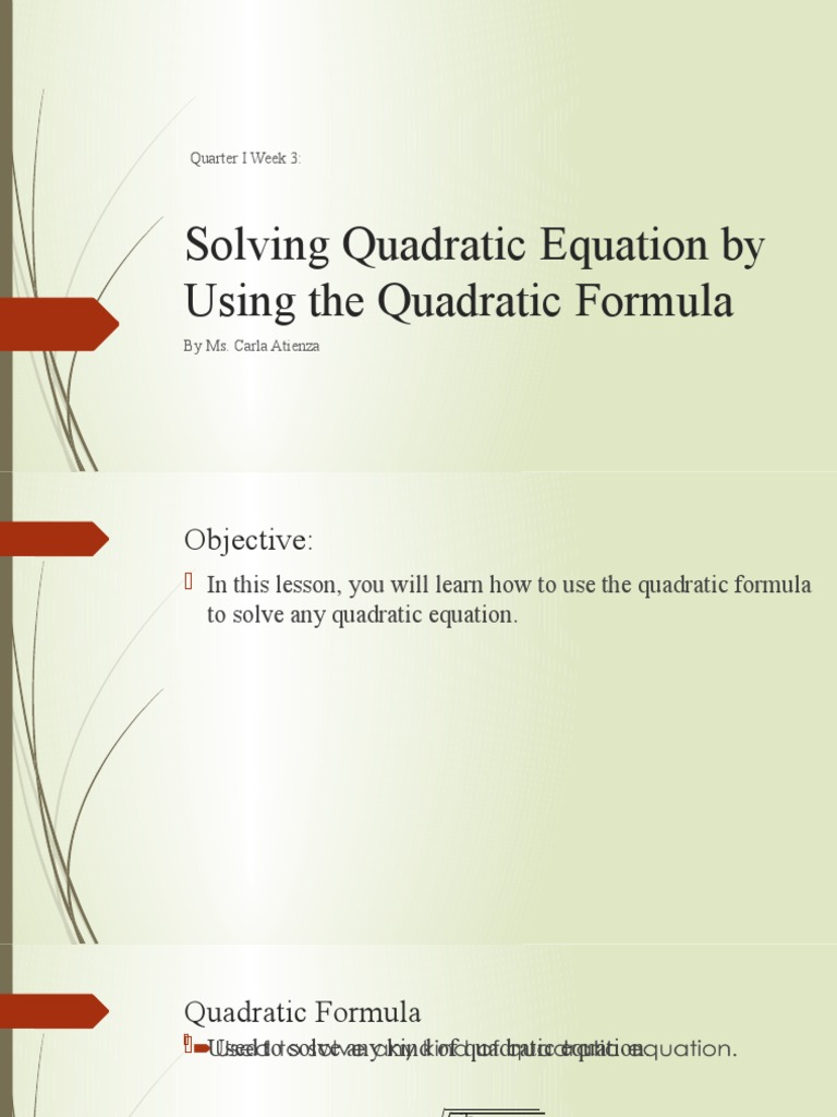Solving Quadratic Equation by Using The Quadratic Formula | PDF ...