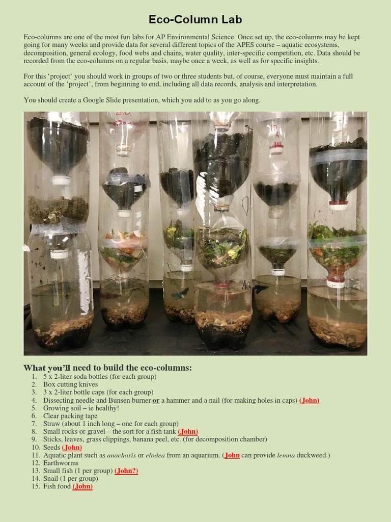 EcoColumn Lab What You'll Need To Build The EcoColumns PDF Earth