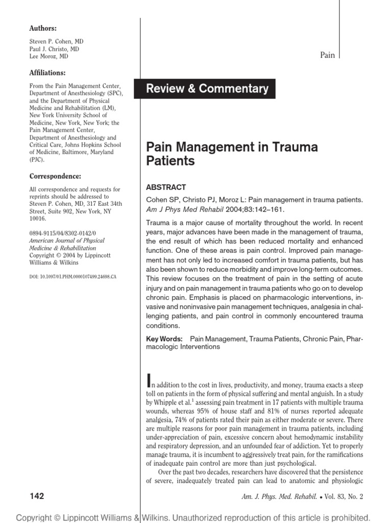 Pain Management in Trauma Patient PDF Analgesic Opioid