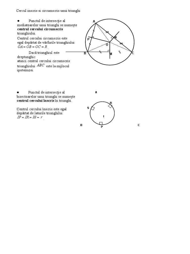 Cercul Inscris Si Circumscris Unui Triunghi | PDF
