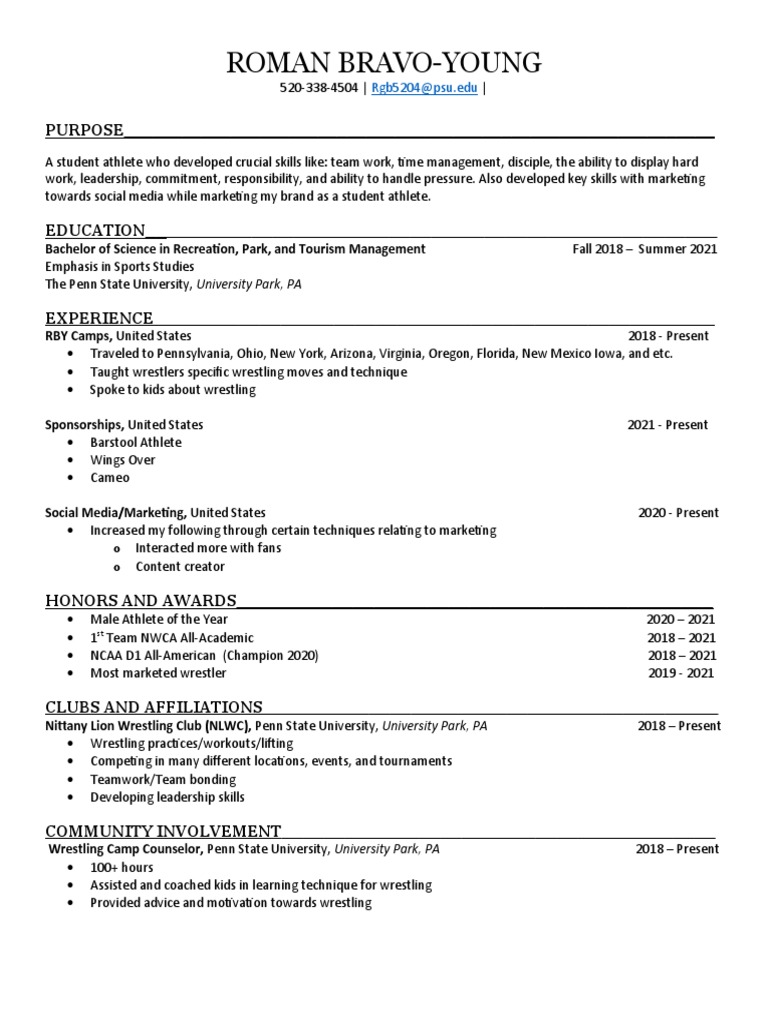 Official Resume For Roman Revised | PDF | Pennsylvania State University