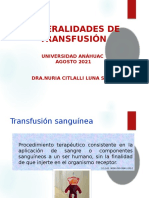 Generalidades de Transfusión: Universidad Anáhuac AGOSTO 2021