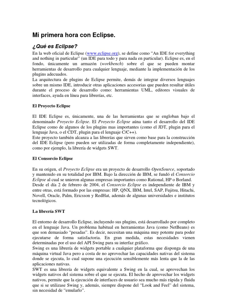 Manual de Eclipse Mi Primera Hora | PDF | Eclipse (software) | Entorno ...