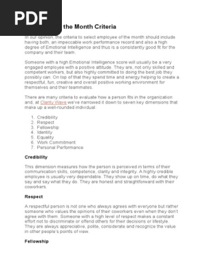 Employee of the Month Criteria