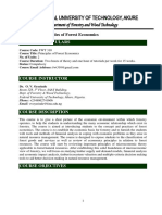 FWT 310 - Principles of Forest Economics: Course Particulars