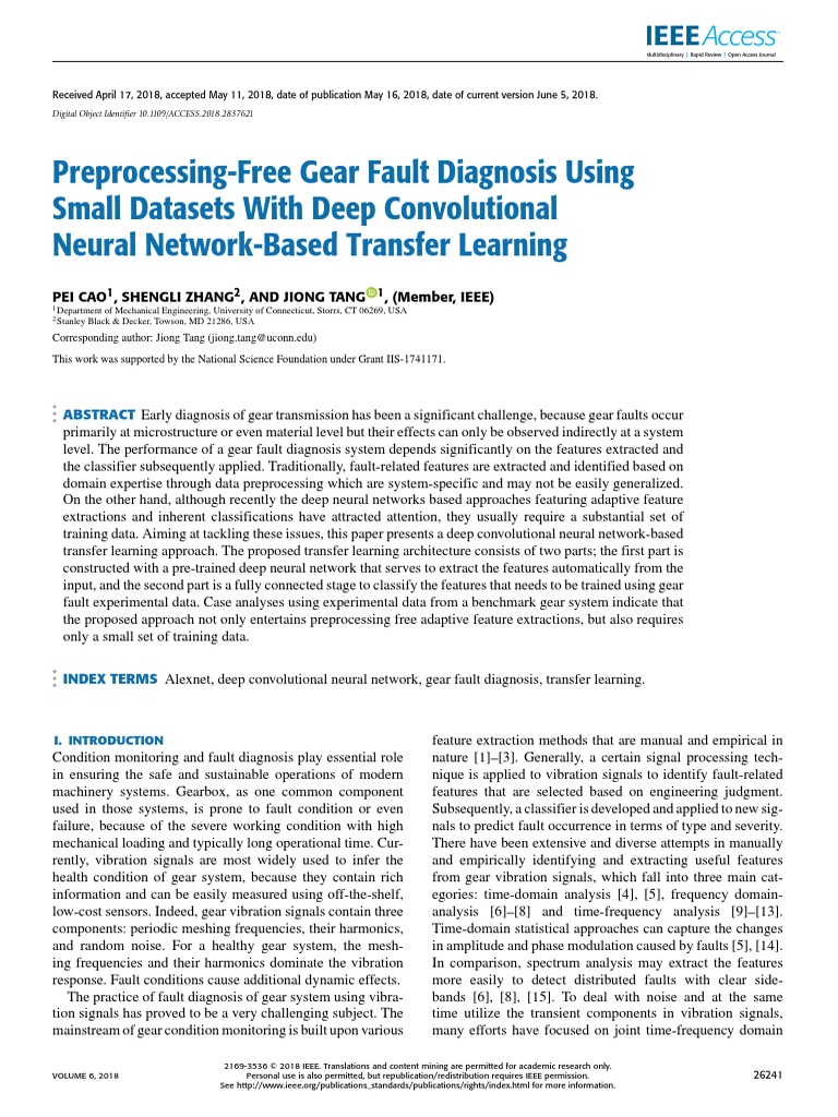 PreprocessingFree Gear Fault Diagnosis Using Small Datasets With Deep Convolutional Neural