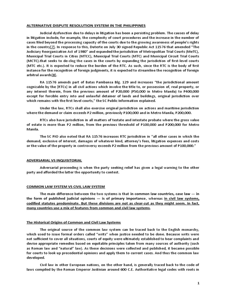 What Are The Different Alternative Dispute Resolution System In The Philippines