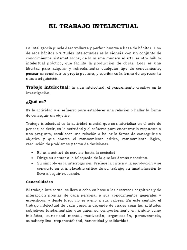 Tipos y Ejemplos de Trabajo Intelectual | PDF | Comprensión | Conocimiento