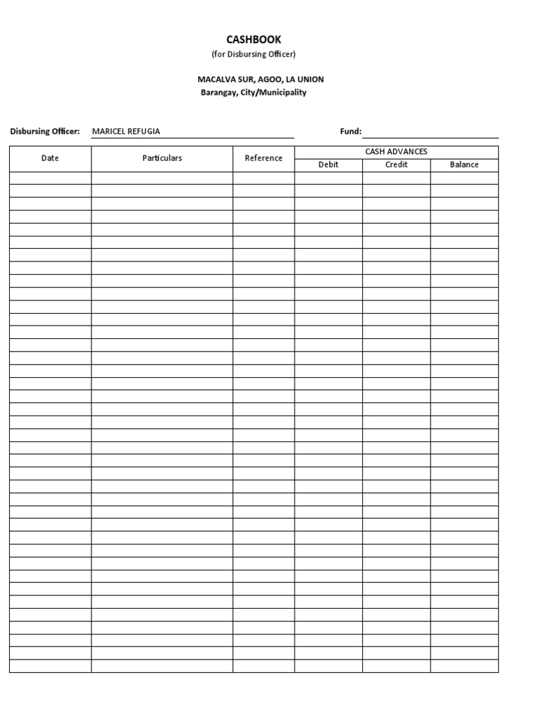 Barangay Cashbook for Disbursing Officer | PDF