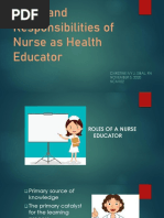 Roles and Responsibilities of Nurse As Health Educator