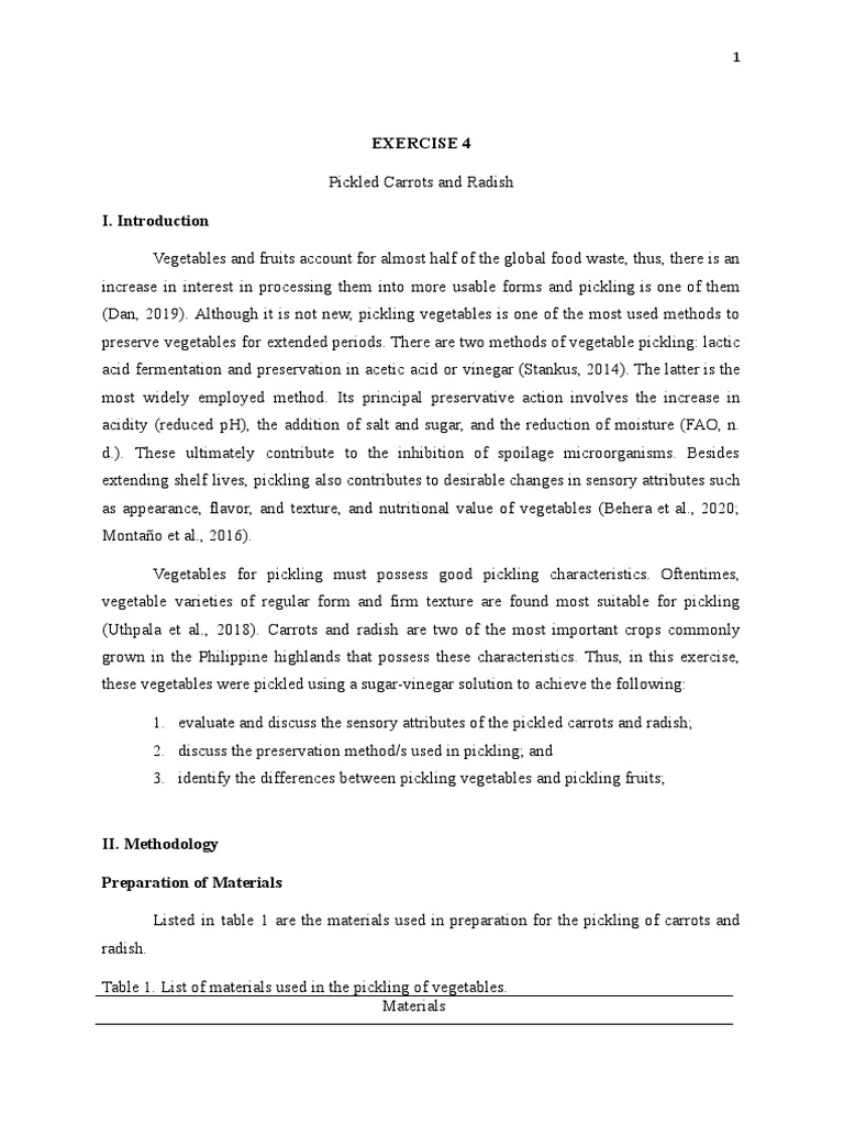 Fruits and Vegetable Processing - Pickling Laboratory Report | PDF ...