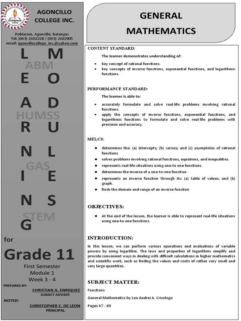 Grade 12 General Mathematics Module 2 | PDF | Function (Mathematics ...