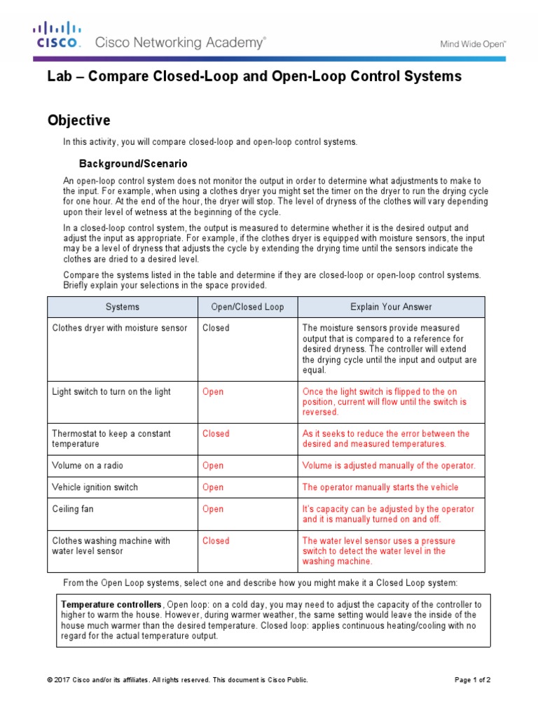 Lab - Compare Closed-Loop and Open-Loop Control Systems Objective | PDF ...