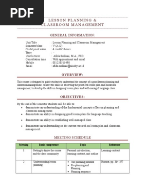 Lesson planning and classroom management