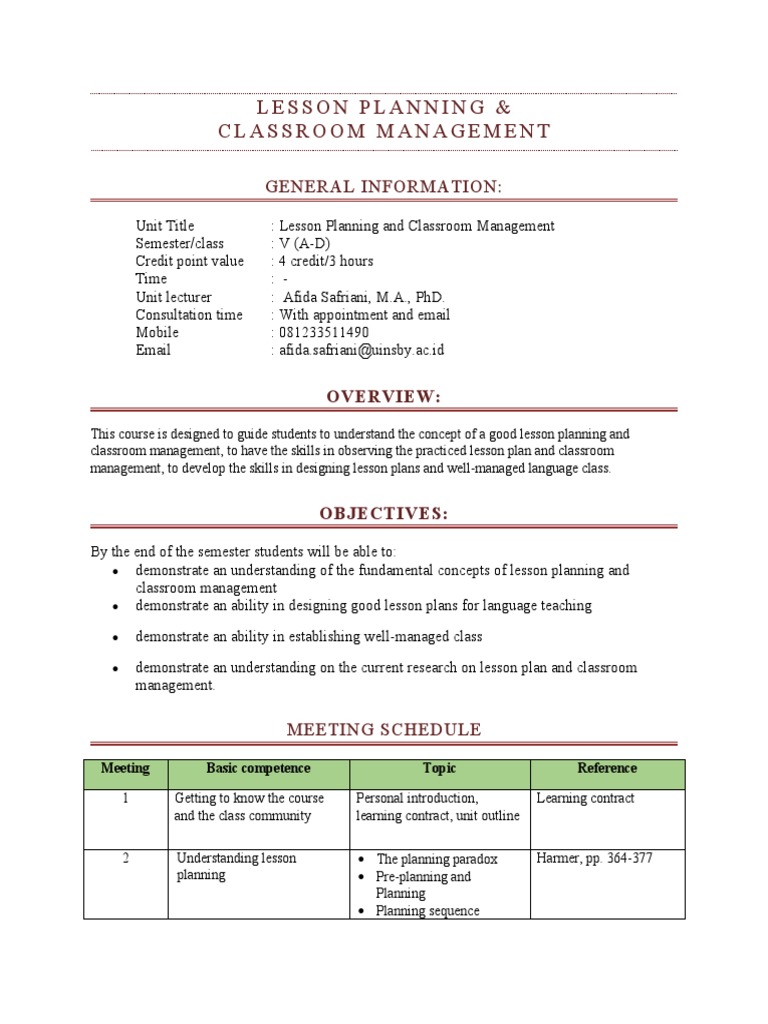 Lesson Planning & Classroom Management | PDF | Lesson Plan | Classroom ...