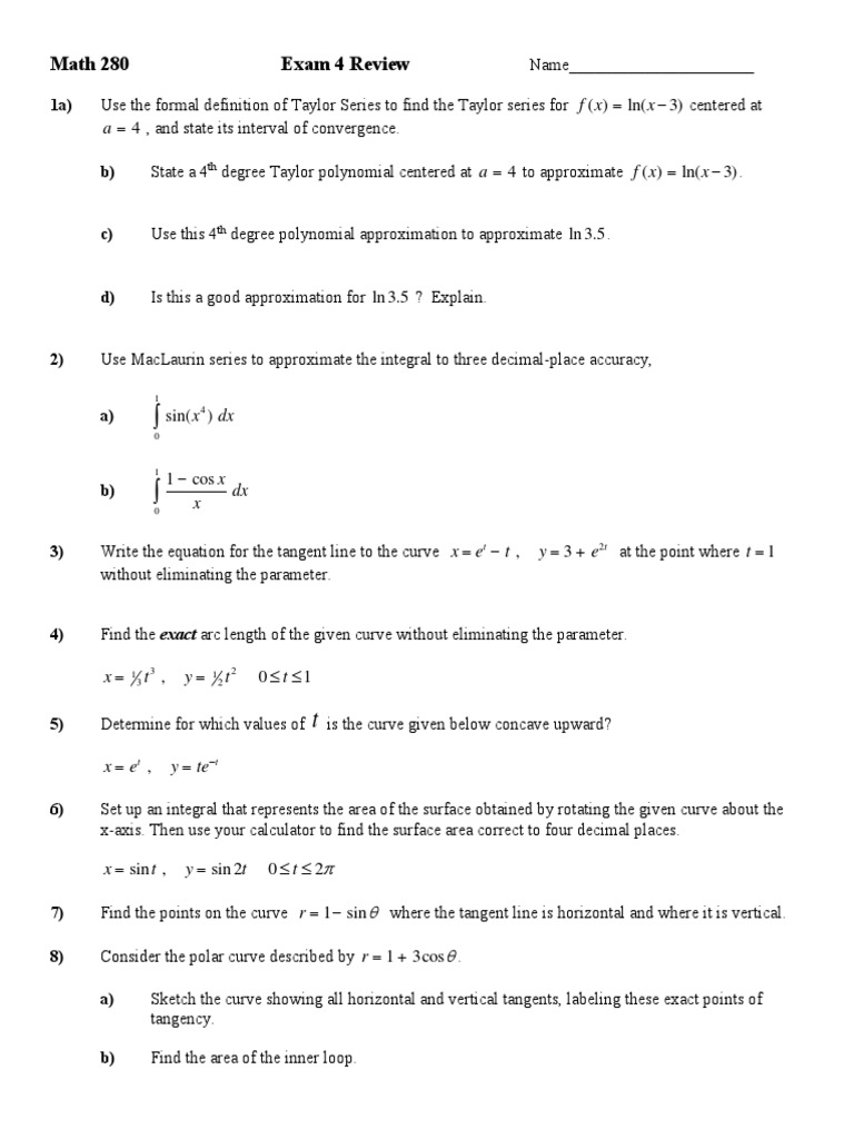 Math 280 Exam 4 Review Sp19 | PDF | Sine | Tangent