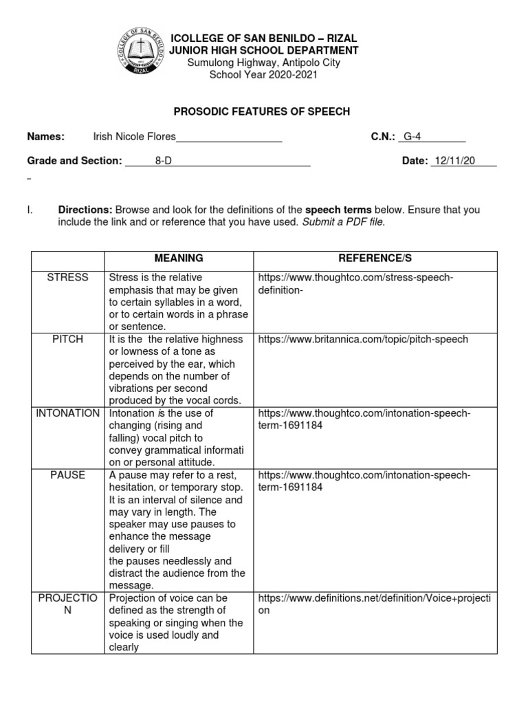 Prosodic features of speech worksheet no 1 pdf stress linguistics