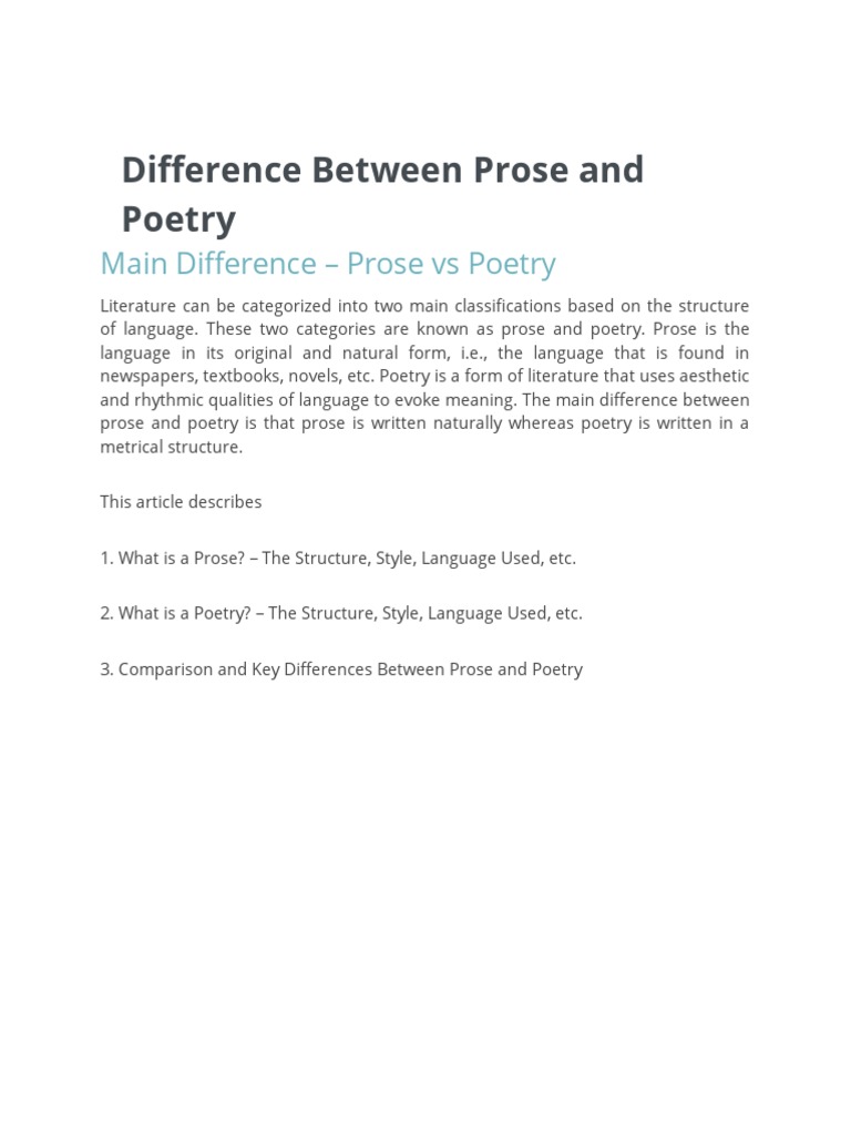 Difference Between Prose and Poetry PDF Poetry Prose