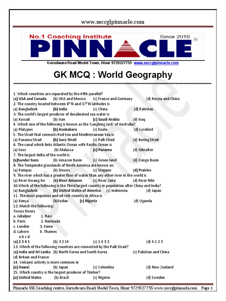 GK MCQ World Geography Gurudwara Road Model Town, Hisar 9729327755