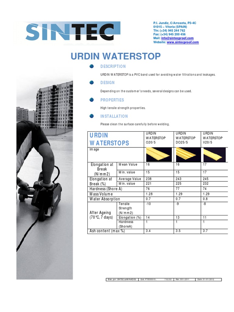 URDIN PVC Waterstop Specifications | PDF | Materials Science | Chemical ...