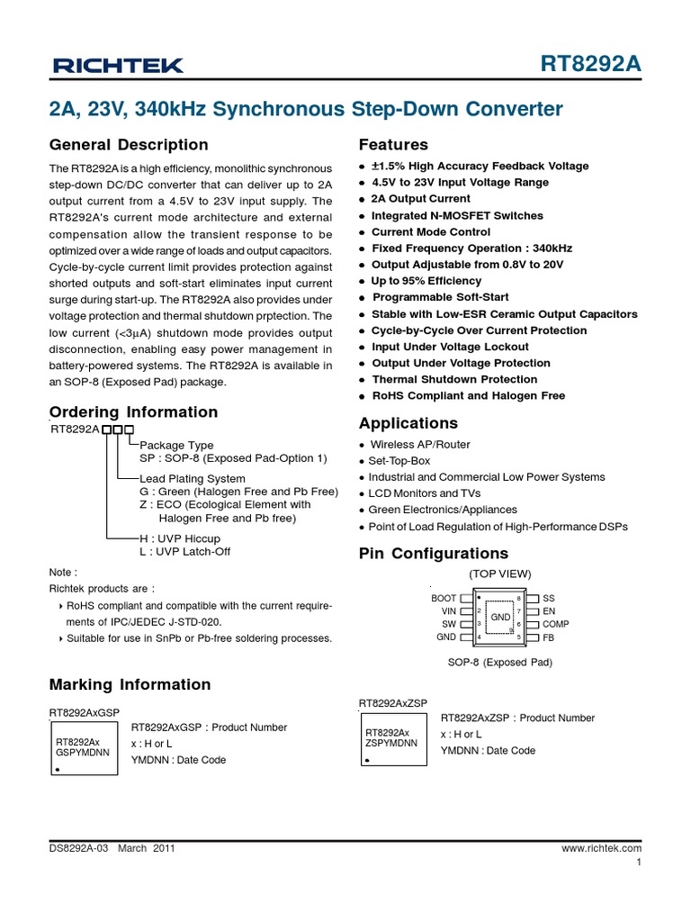 RT8292A 2A Step-Down Converter Datasheet | PDF | Capacitor | Computer ...