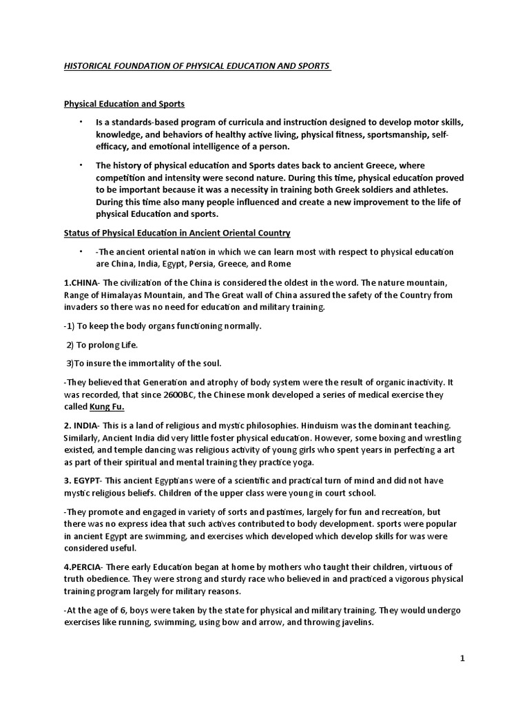 Historical Foundations of Physical Education | PDF | Physical Education ...