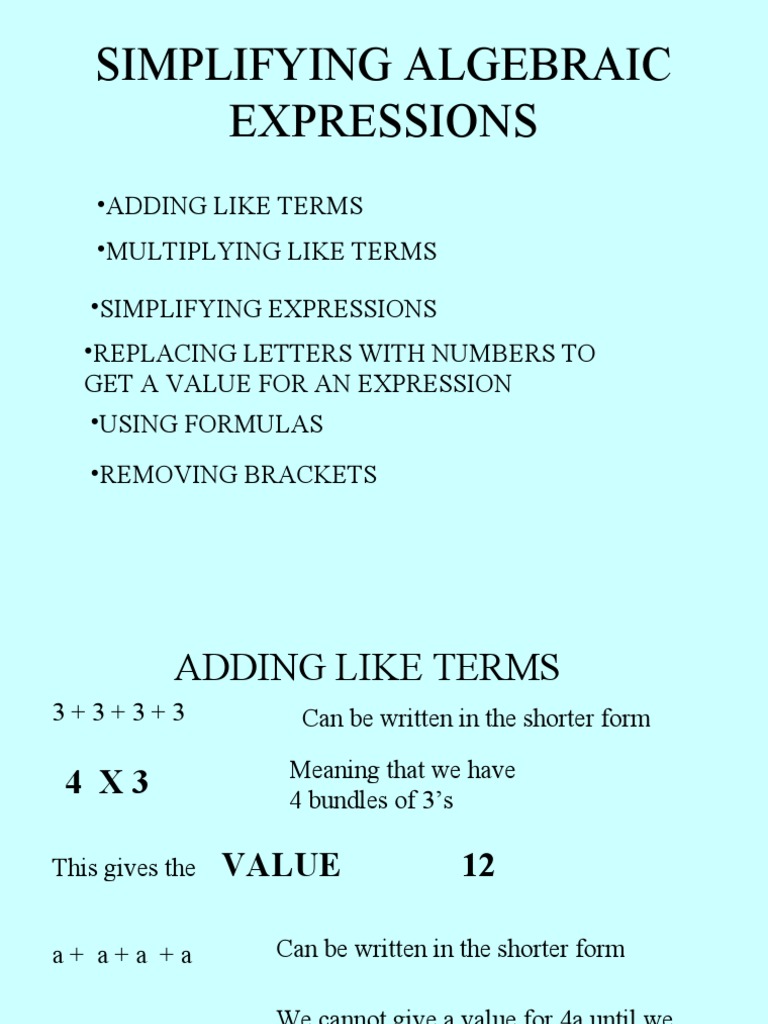Simplifying Algebraic Expressions | PDF | Multiplication | Mathematics