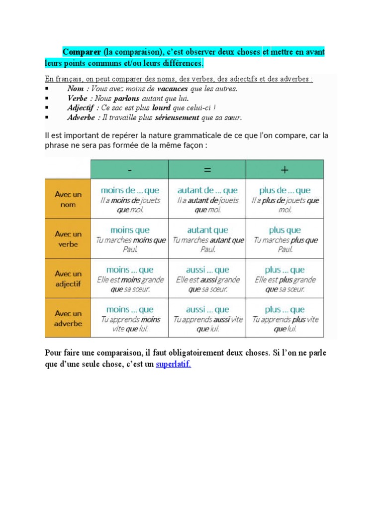 Comparaison en grammaire française | PDF | Arts du langage et discipline