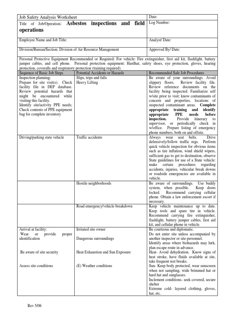 Asbestos Inspections Field Operations | PDF | Personal Protective ...