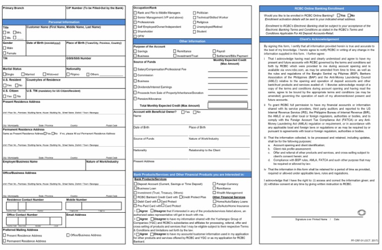 RCBC CRF Form | PDF