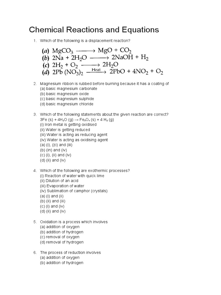 Chemical Reactions and Equations | PDF | Redox | Chlorine