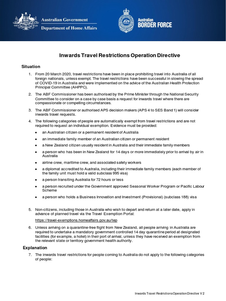 Inwards Travel Restrictions Operation Directive: Situation | PDF ...