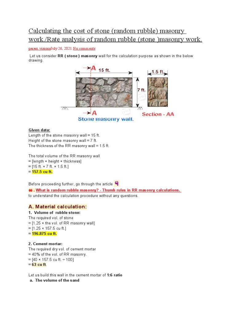 Rubble Masonry Rate Analysis