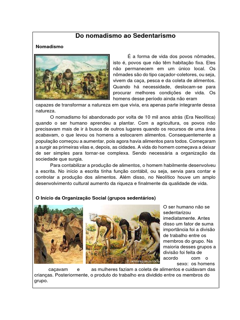 Do Nomadismo Ao Sedentarismo PDF Nômade Humano