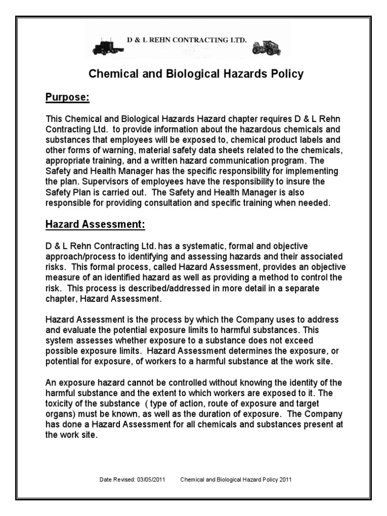 Chemical and Biological Hazard Policy | PDF | Occupational Safety And ...
