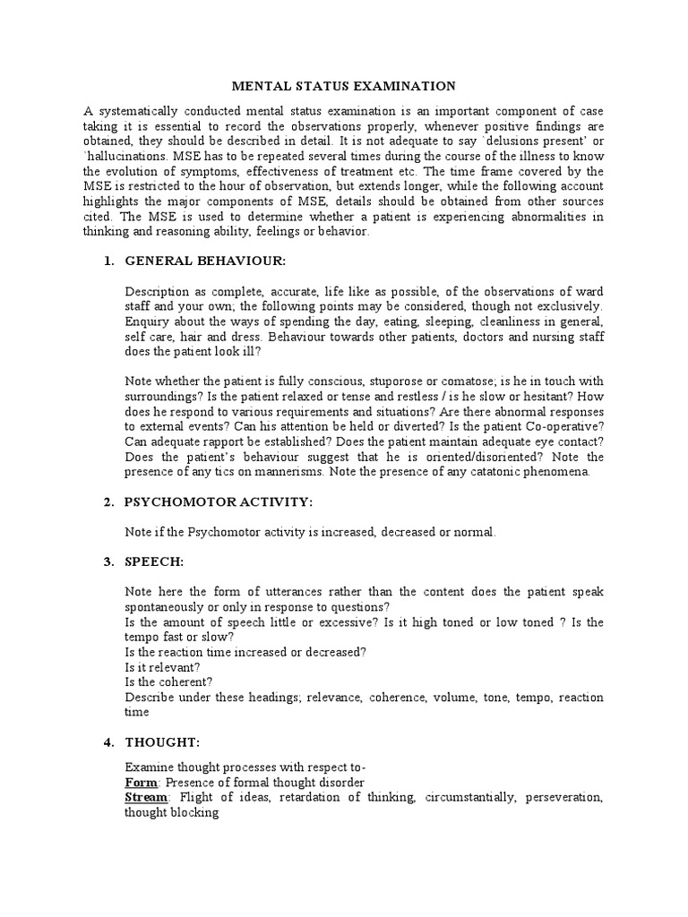 Comprehensive Mental Status Examination Guide | PDF | Hallucination ...