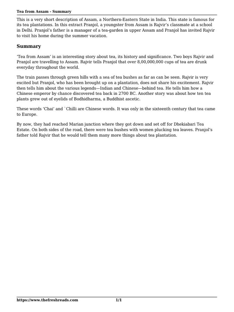 Tea From Assam Summary PDF